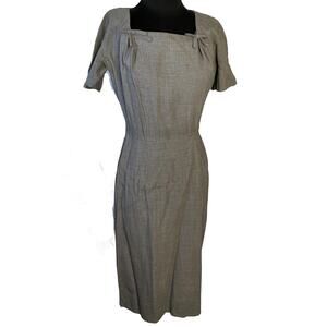 1950s Gray Wiggle Dress by Roseweb New York Vintage Pinup Sheath Side Metal Zip